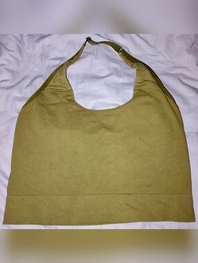 Auden Olive Green Ribbed Knit Halter Bralette Top- Padded Bra
